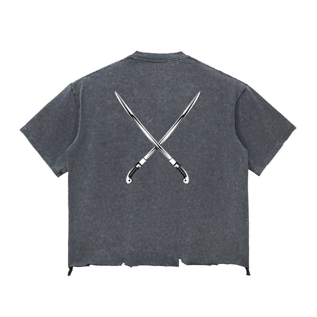 Proverbs 27:17 Style Crossed Shashka Snow Wash Raw-Hem Boxy T-shirt