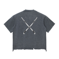 Proverbs 27:17 Style Crossed Shashka Snow Wash Raw-Hem Boxy T-shirt